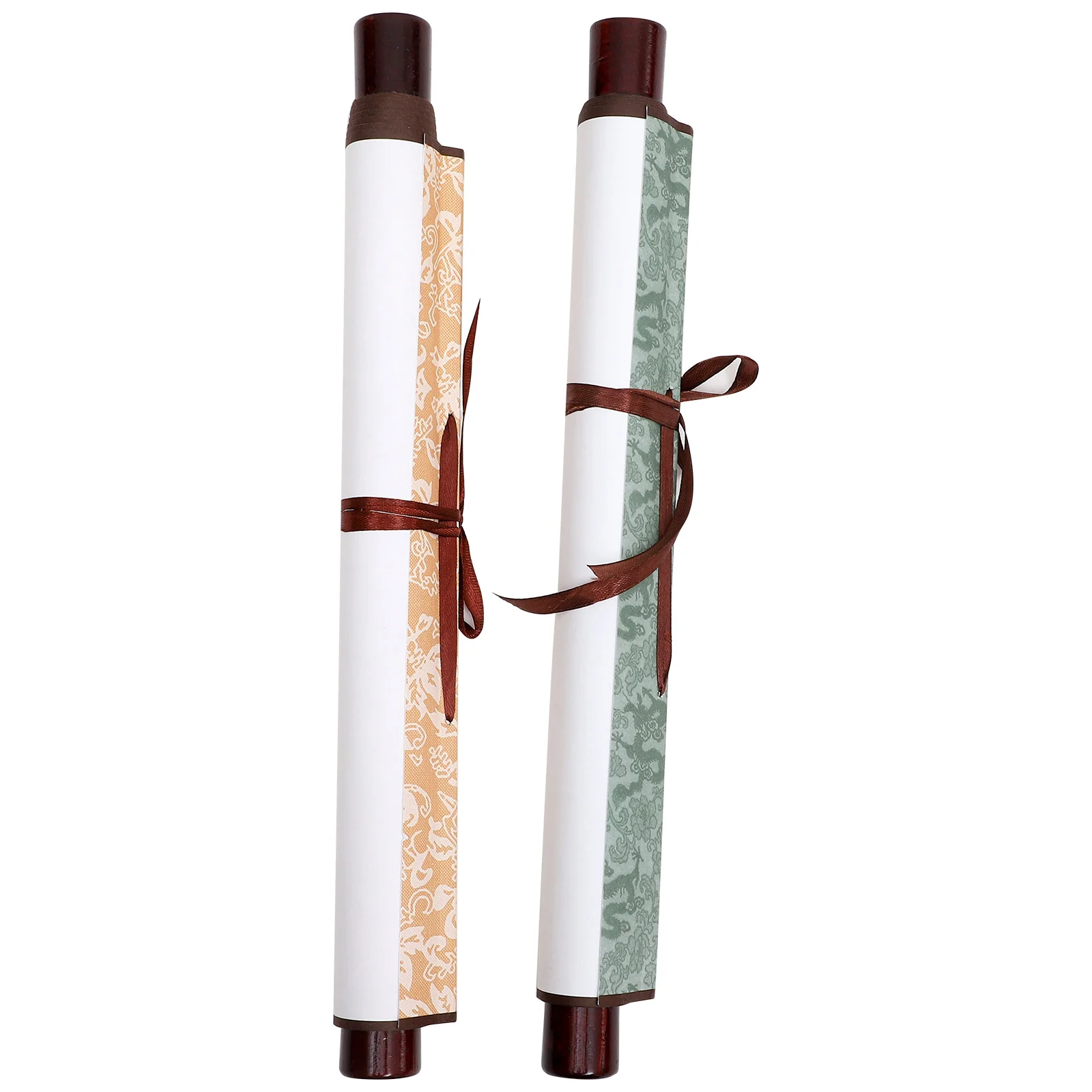 

2 Pcs Blank Scroll Painting Imitation Silk Paper Two Feet Lengthened Rice Calligraphy French Hanging Vertical (gold) Xuan