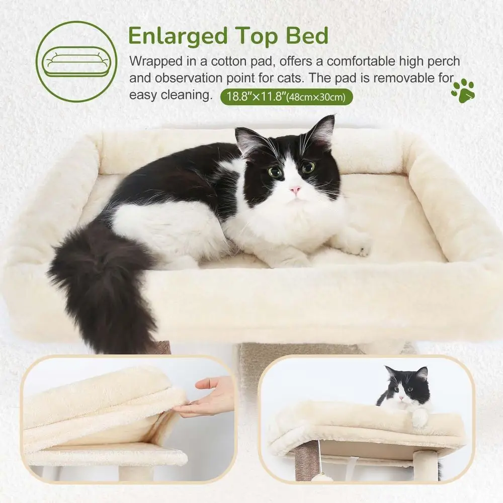 53 برج تسلق قطط طويل القامة متعدد المستويات مع عمود خدش، أرجوحة، كهف، وسرير علوي مبطن، بيج #2