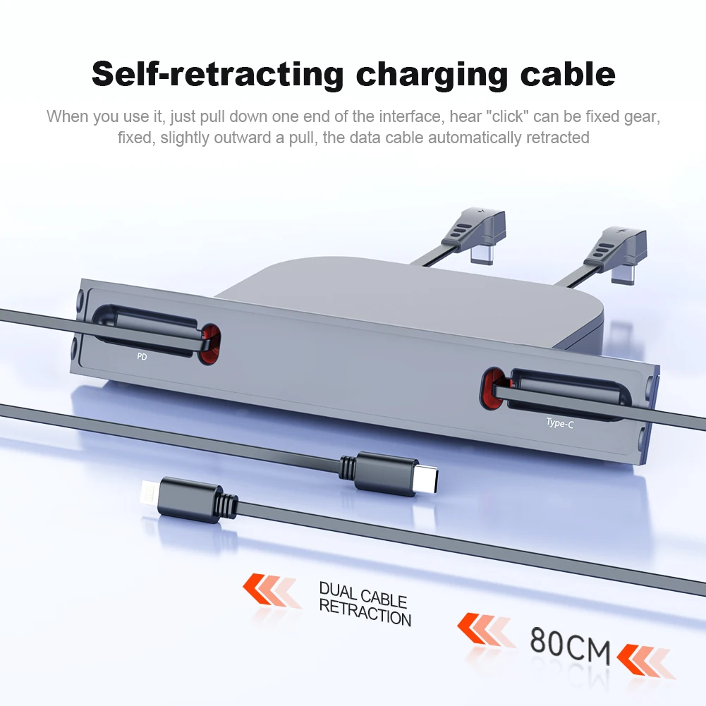 Docking Station with Retractable Cable Car USB Charger 27W PD Type C Hub Quick Charger Digital Display for Tesla Model 3 Model Y