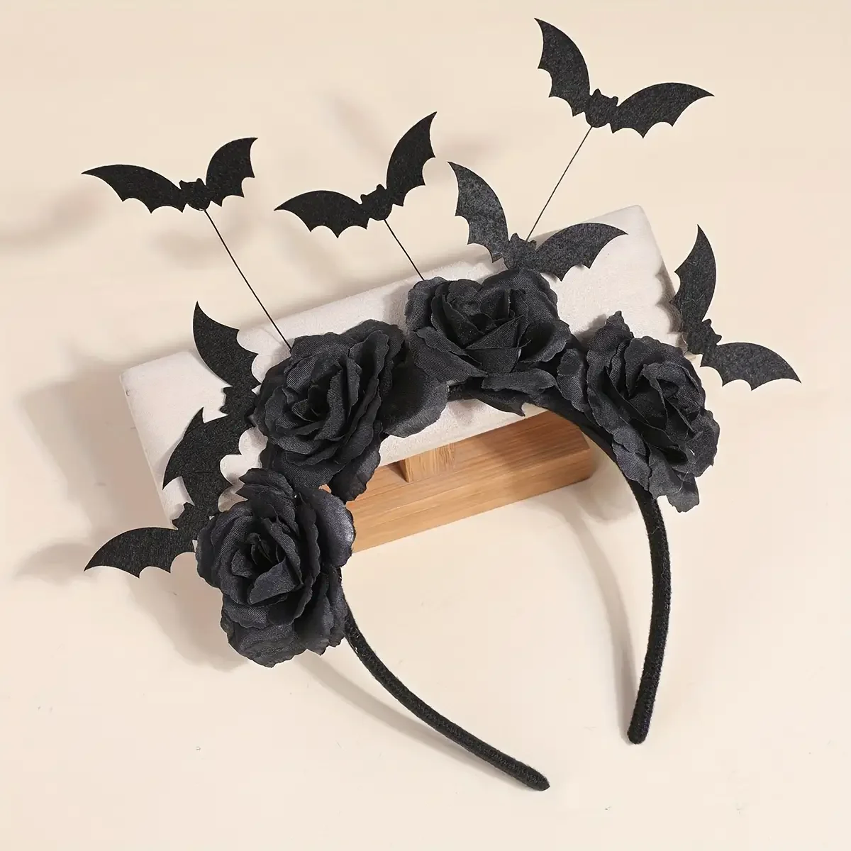 1 piece Halloween party headband - cute witch hat with black artificial flowers, gothic bat clip, dark role-playing accessory image 3