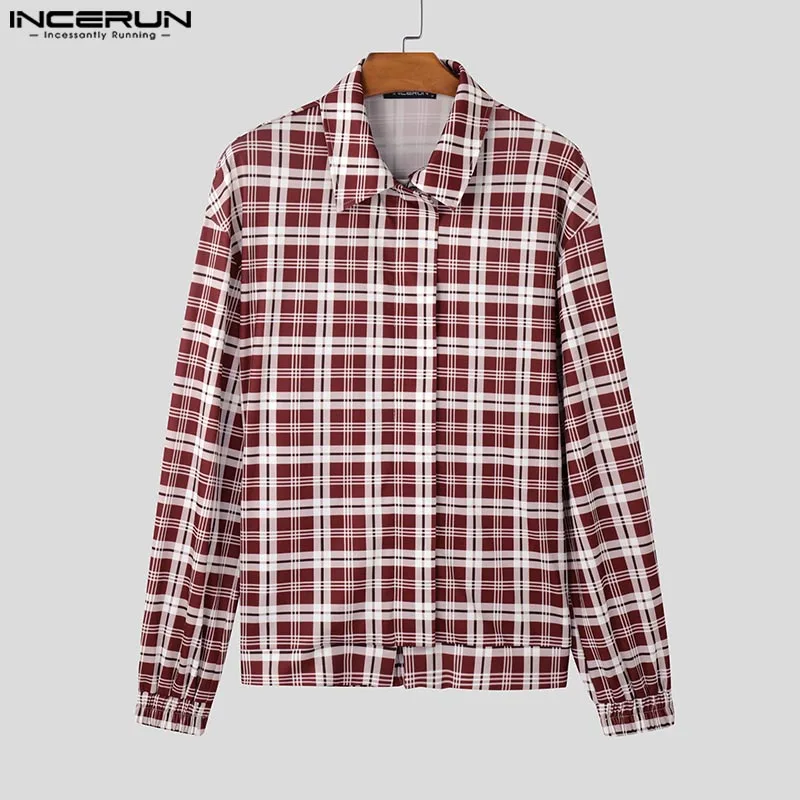 INCERUN Top 2025 Camicie di design silhouette scozzese da uomo di moda stile coreano Casual Streetwear Vendita calda Camicetta con risvolto a maniche lunghe