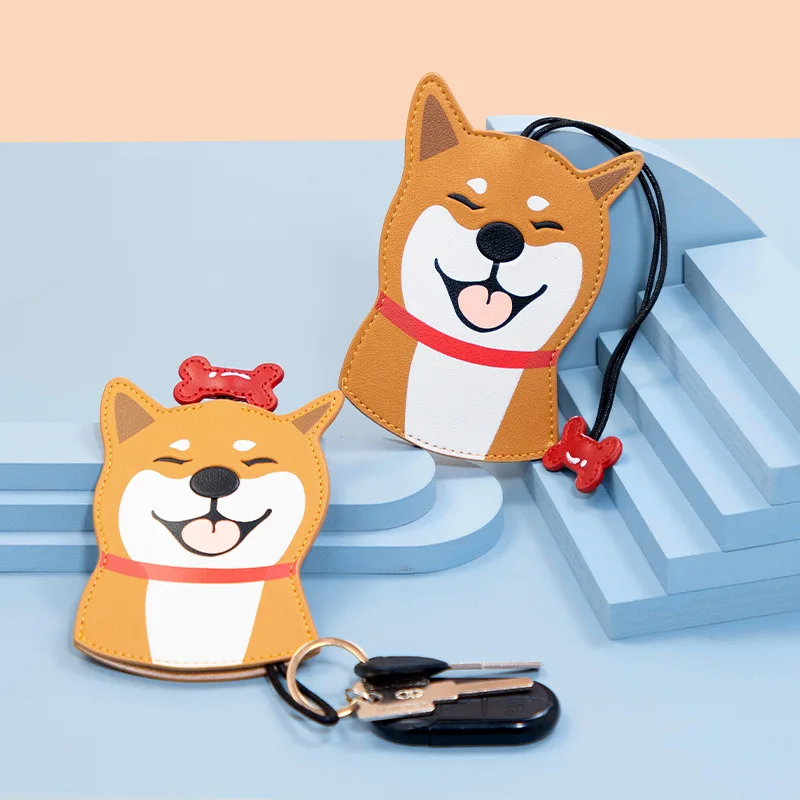 Creative Leather Shiba Inu Car Key Case Cartoon Dog Household Key Bag Cute Pull Key Cover Men Women Car Key Storage Bag Cover