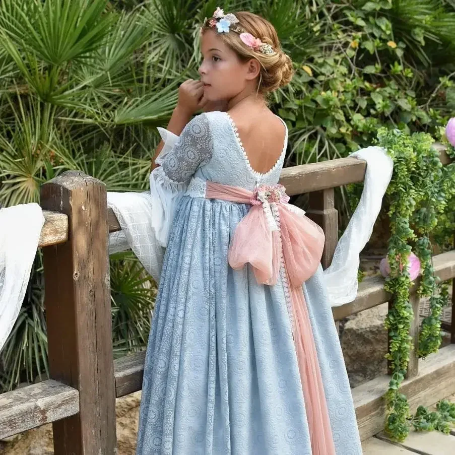 Robe de demoiselle d'honneur dégradée pour enfants, robe en tulle, robe de demoiselle d'honneur, dentelle florale, ceinture ruban, vintage, fête de mariage, enfant