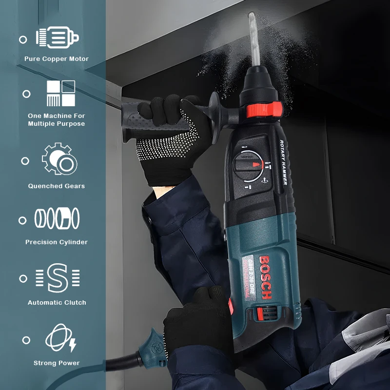 مثقاب مطرقة دورانية أصلية من Bosch GBH2-26 SDS-Plus بقدرة 800 وات 2.8J، أداة هدم احترافية مع تقنية مضادة للاهتزاز
