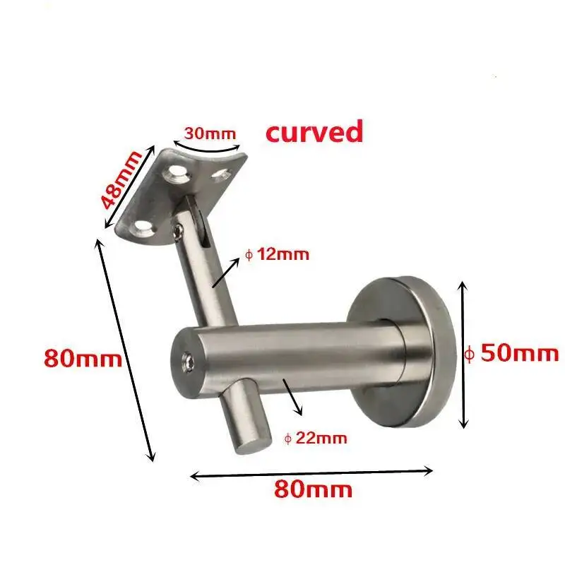 Soporte/stent/soporte de pasamanos de acero inoxidable sólido, paneles curvos giratorios, soporte de pared, pasamanos redondo, accesorios para escaleras, 2 uds.