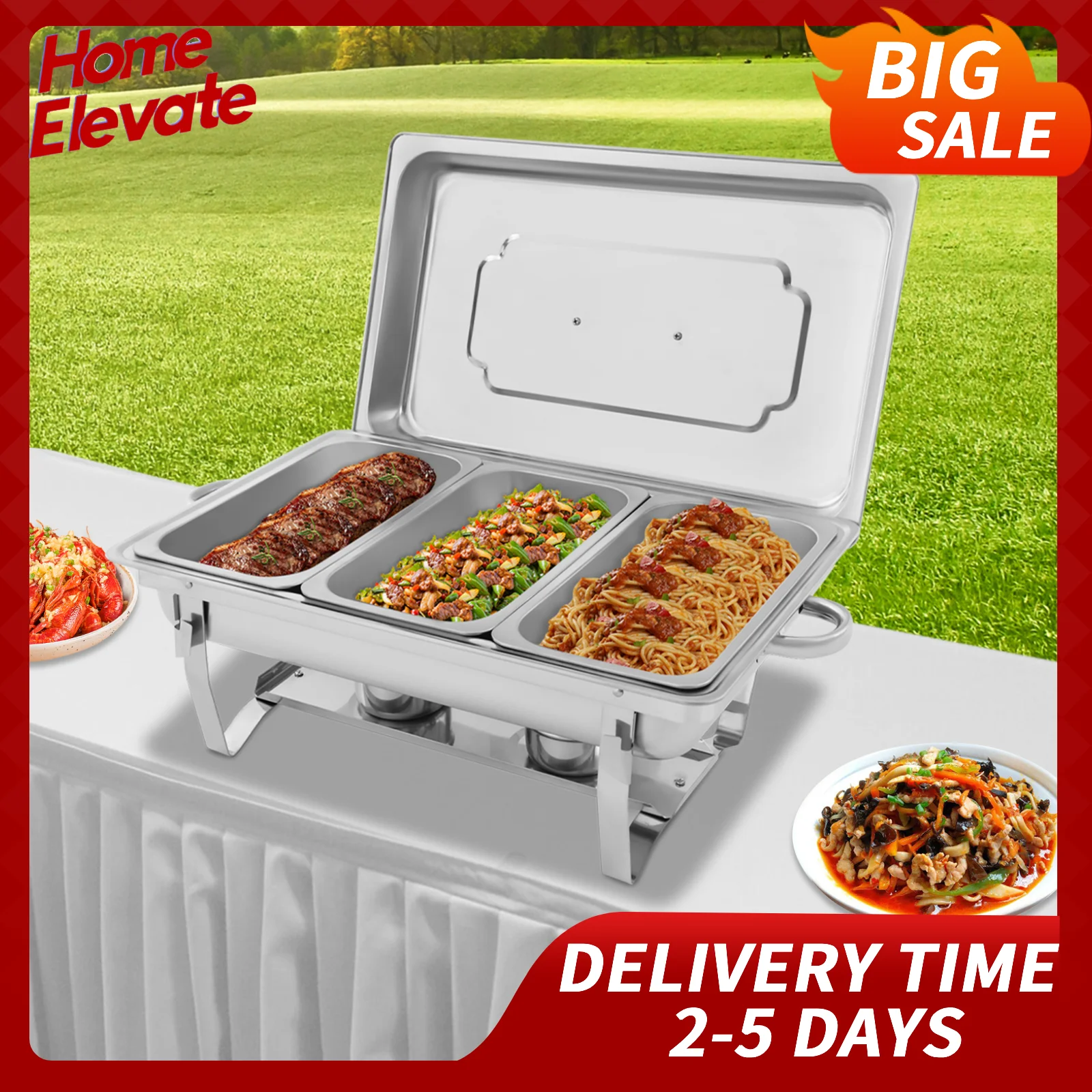 

Набор шведского стола с горячим горшком из нержавеющей стали, плита для самообслуживания с 3 пищевыми тарелками, складная рамка для вечеринок по общественного питания, встреч, мероприятий