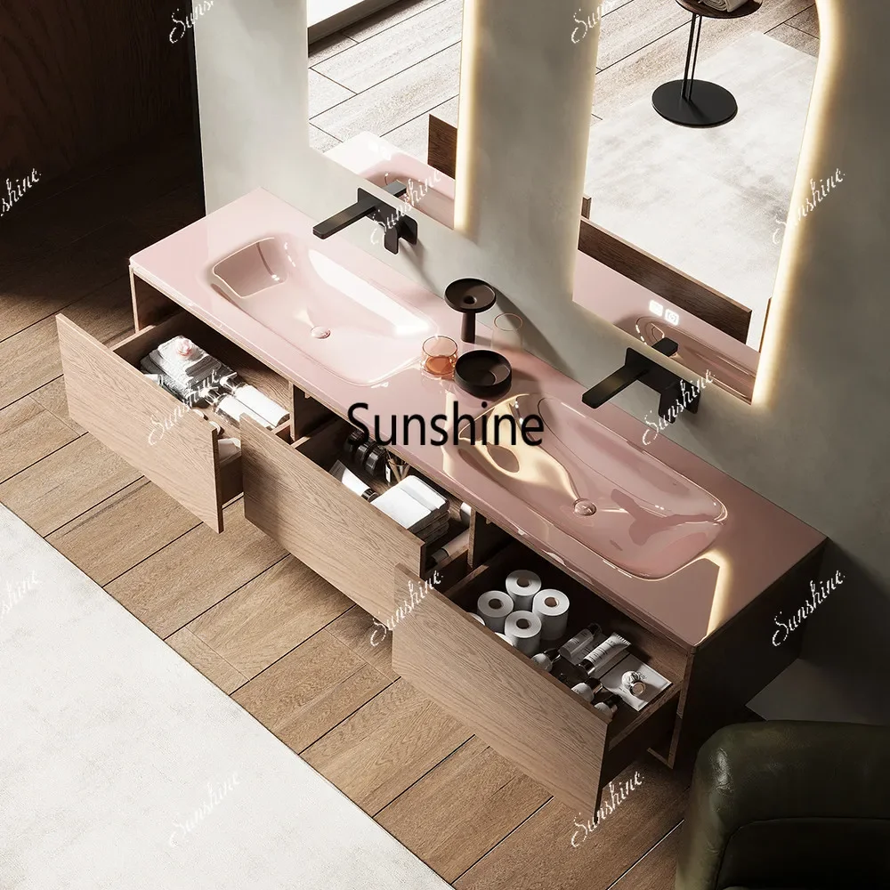 YPink tempered glass double basin hand wash basin bathroom bathroom simple and modern