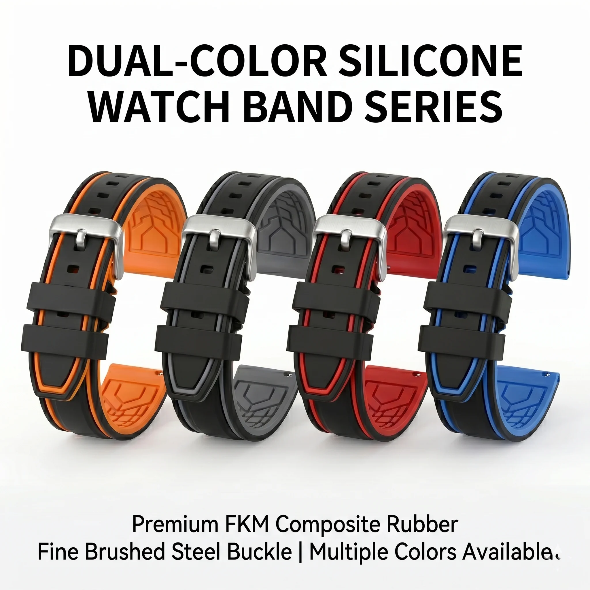 

Waterproof Rubber Watch Band 20 22 24 26mm Dual Color Soft Silicone Sport Strap Quick Release Accessories Men Women