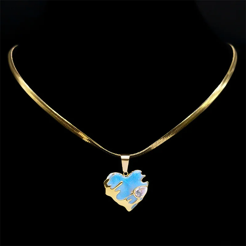 Zircon Colorful Enamel Lava Peach Heart Irregular Pendant Necklace for Women Stainless Steel Clavicle Necklaces Jewelry NZZZ403