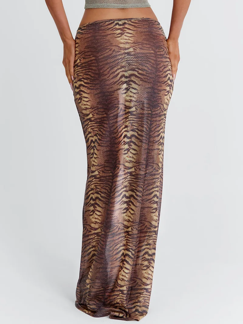 Modische Hochtaillierte Leopardenmuster Boho-Röcke für Damen 2026 Sexy Durchsichtiges Bodycon-Kleid Damen Party Club Urlaub Strandmode