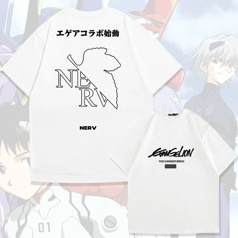 Evangelion Japón Anime hombres cómoda Camiseta de algodón puro con cuello redondo al aire libre Y2K calle Casual moda Harajuku manga corta
