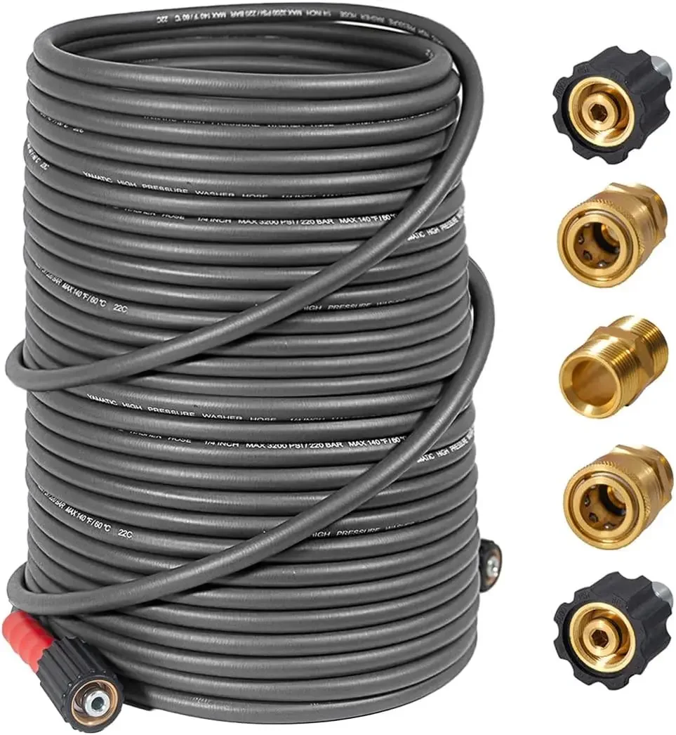 Super Flexible Pressure Washer Hose 100FT for Power Washer Replacement, Kink Resistant Extension With Leak-Free M22 Fema