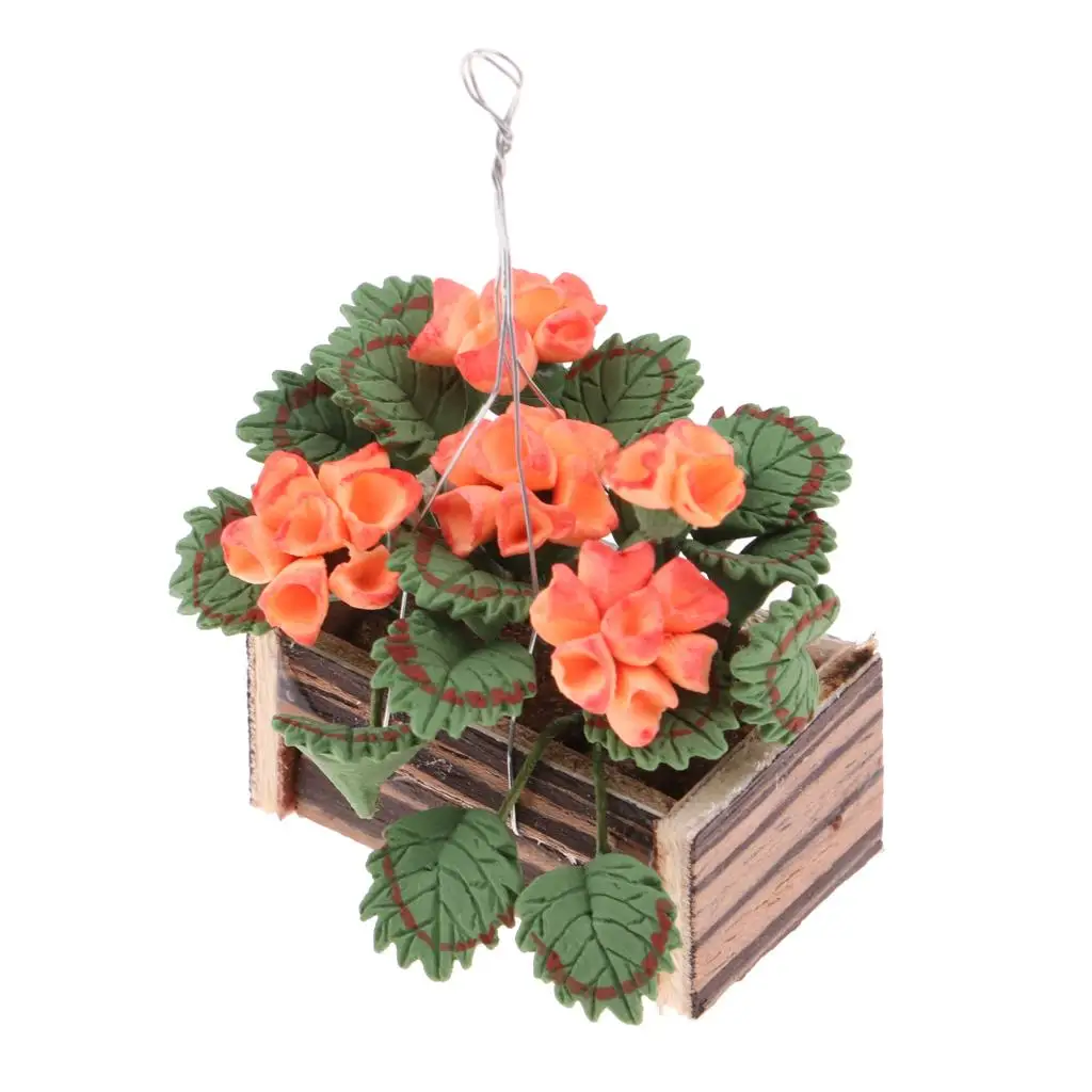 Kit Cesta De Argila Para Casa De Bonecas, Plantas Penduradas E Flores, Acessório De Jardim, 1:12