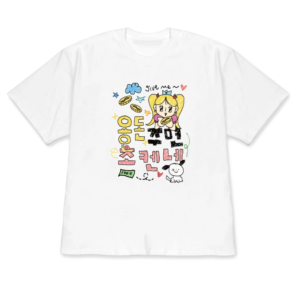 Kawaii T-shirt Hand-drawn Korean Girl Print Versatile Short-sleeved Graphic Tee Funny Casual Top Stylish Aesthetic Crew Neck Top