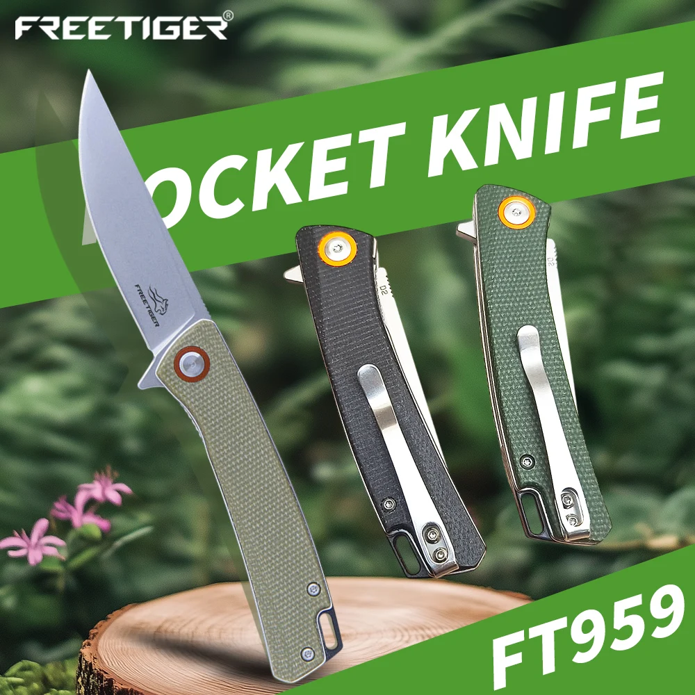 

FREETIGER FT959 D2 Складной нож с ручкой из Микарты, уличный карманный нож для кемпинга, охоты, тактический нож EDC, режущий инструмент для рыбалки
