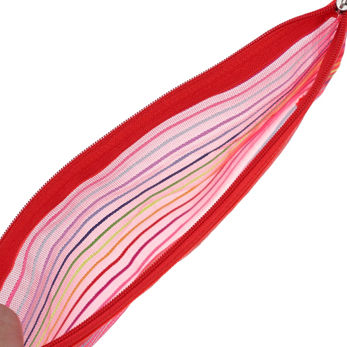 

12PCS Nylon Pencil Case Mesh Storage Bag Rainbow Stripes Pouch Clutch Light Weight Material Travel ganizer File