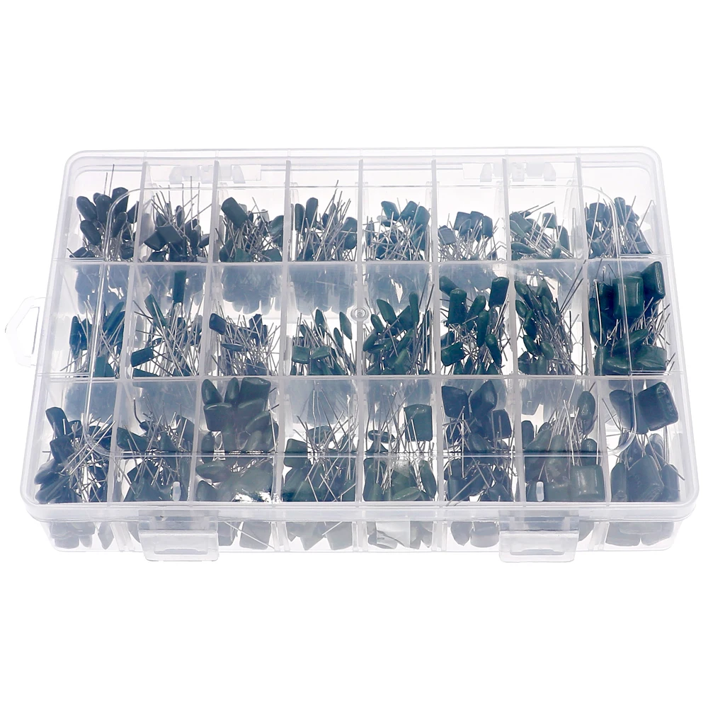 660pcs 24 wartość 100V kondensator z folii poliestrowej różne mieszane skrzynka narzędziowa 2A221 2A222 2A472 2A102 2A682 2A103 2A473 2A104 2A224 2A474