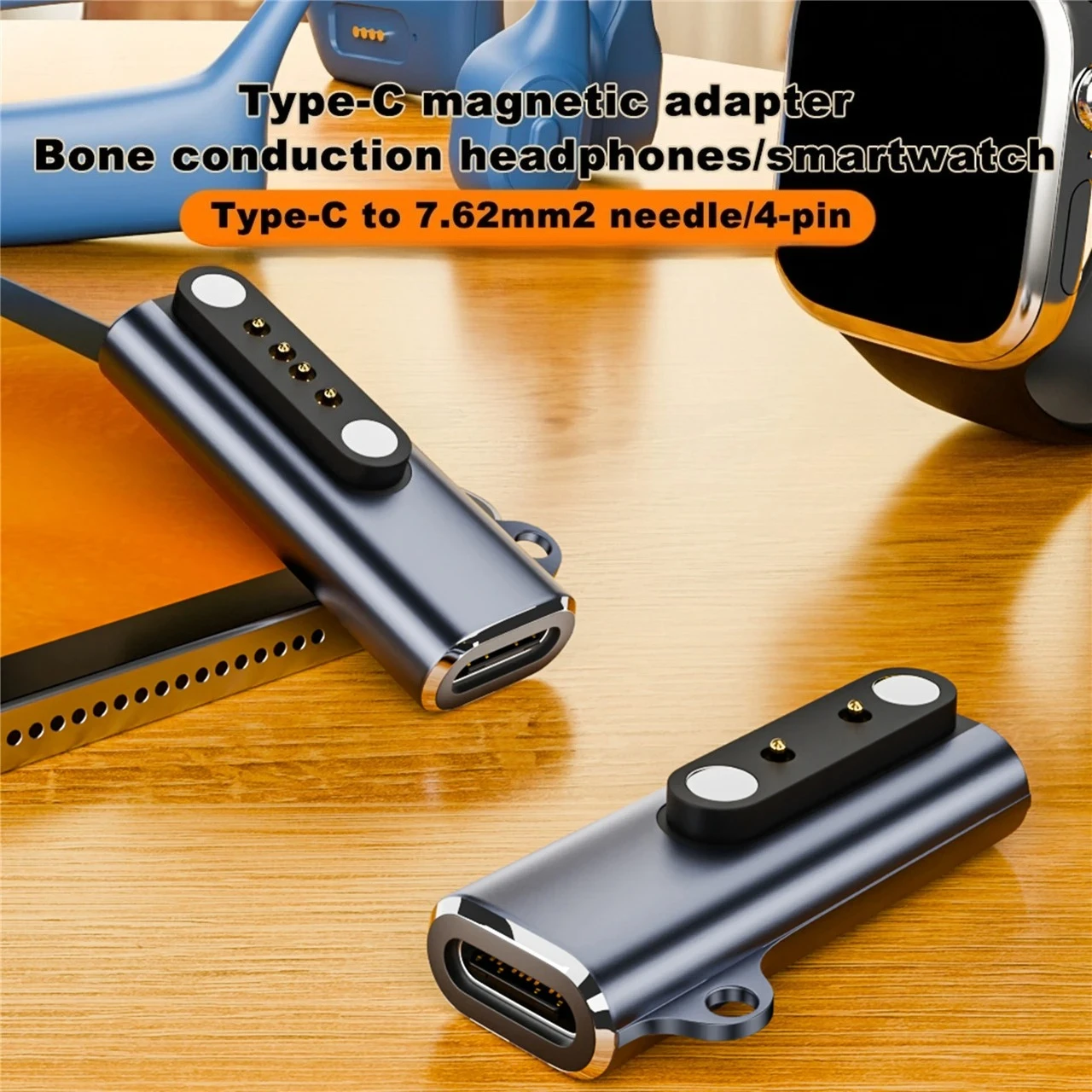 Suitable for Shokz Devices Bone Transfer Headset/Smart Watch Charging Adapter USB-C to 7.62MM 2-Pin/4-Pin Magnetic Charging Port