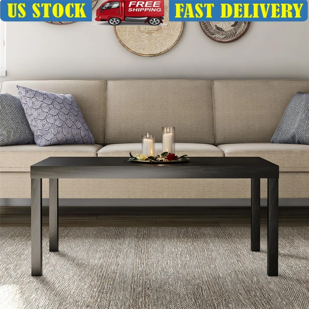 

Minimalist Black Oak Coffee Table PVC Laminated Hollow Core Sturdy Design Water Resistant Easy Assembly Ideal Small Spaces