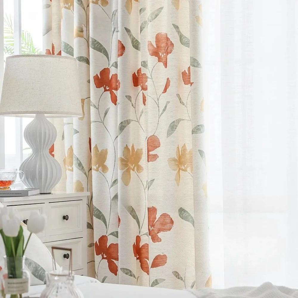 

Cotton and Linen American Style Rustic High-grade Curtains for Living Study Dining Room New Printing Semi-shading Customised 1PC