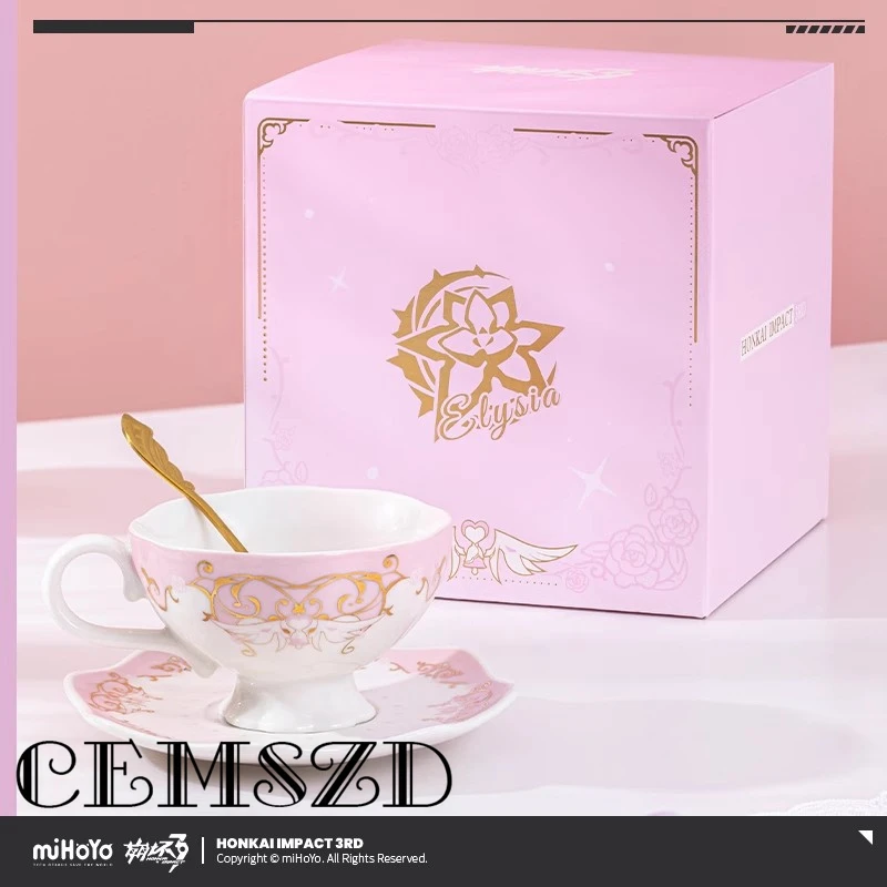 

[Genuine] Hot Game Honkai Impact 3RD Elysia Anime Cartoon Mug and Saucer Set Cosplay Desktop Ornament Teacup Halloween Gifts