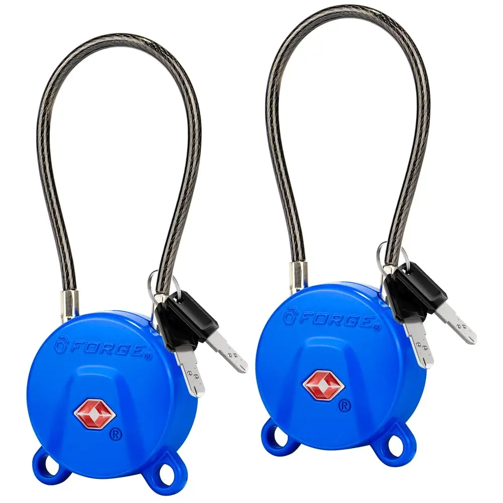 

TSA Approved Luggage Locks Ultra-Secure Dimple Key Cable Locks for Travel with Zinc Alloy Body- 2 Blue Locks