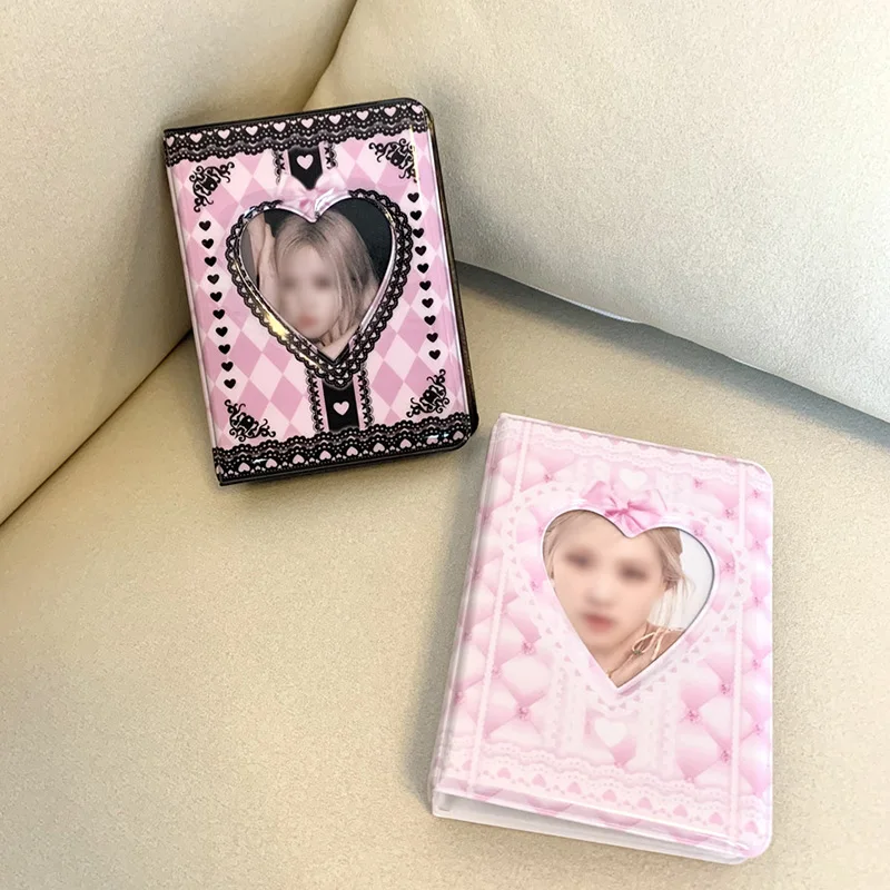 Ins Pink Black Lace Photo Album Kpop Korea Idol Star Chasing Photocard Holder 3Inch Mini Album Home Double-sided Card Book