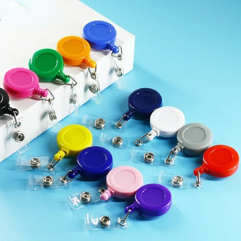 1pc Retractable Badge Reel Round Plastic Solid Color Badge Reels for Working Permit Nurse Staff Pass Work ID Card Clip Reel