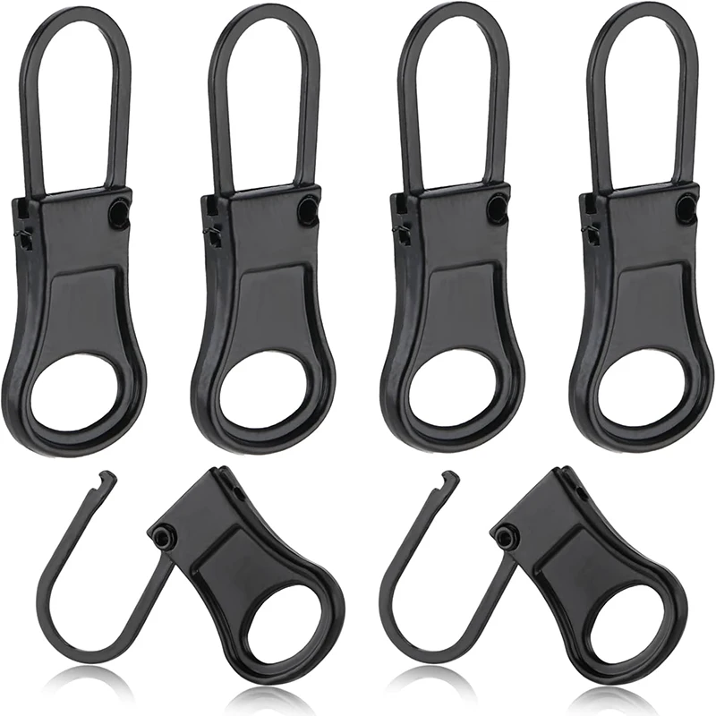 Lot de 6 tirettes de fermeture éclair de remplacement, détachables, en métal, kit de réparation, languettes de fermeture éclair de rechange pour vestes et bagages