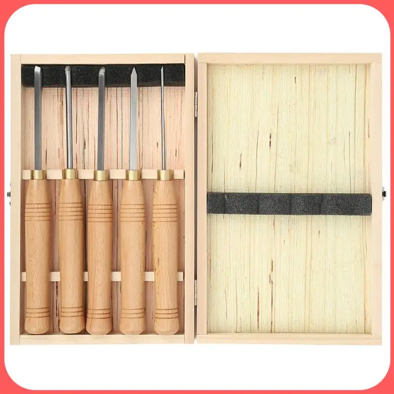 

AA89-Woodworking Tools Lathe Set,Wood Turning Tools,Lathe Chisel Set 5 Piece Set For Hardwood Handles High-Speed Steel