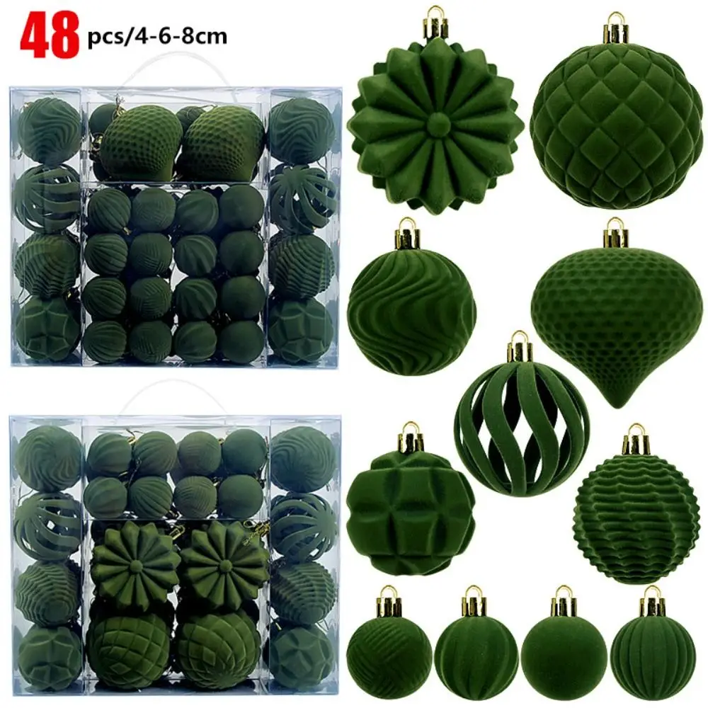 

48PCS Durable Plastic Flocked Christmas Ball 4/6/8cm 7 Colors Xmas Ornament Ball Suspensable Xmas Baubles Party