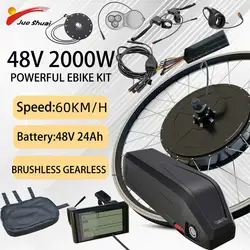 Electric Bike Conversion Kit with 24ah Battery 26-29 Inch 700C 27.5 eBIKE Conversion Kit 48V 2000W Rear Gearless Hub Motor Wheel