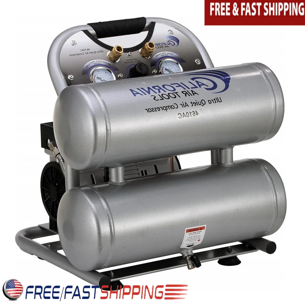 1.0Hp 4.6-Gallon Air Compressor Ultra Quiet Oil-Free Electric Portable Twin Tank Powerful Motor Rust-Free Aluminum Tank Low Amp