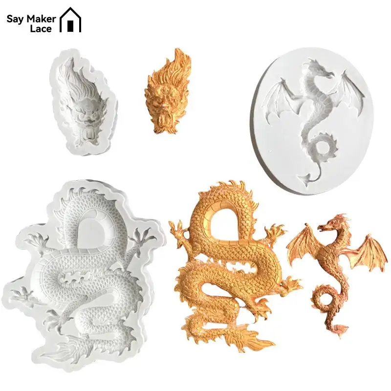 3D Dragon Relief Pattern Silicone Mold Fondant Candle Resin Aroma Stone Ornaments Soap Mould For Pastry Cupcake Decorating