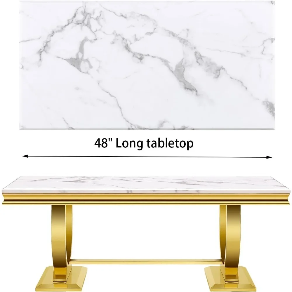 Coffee Table, White and Gold Rectangle Living Room Tea Table, Sofa Coffee Table for Living Room, Guest Hall, Reception Room