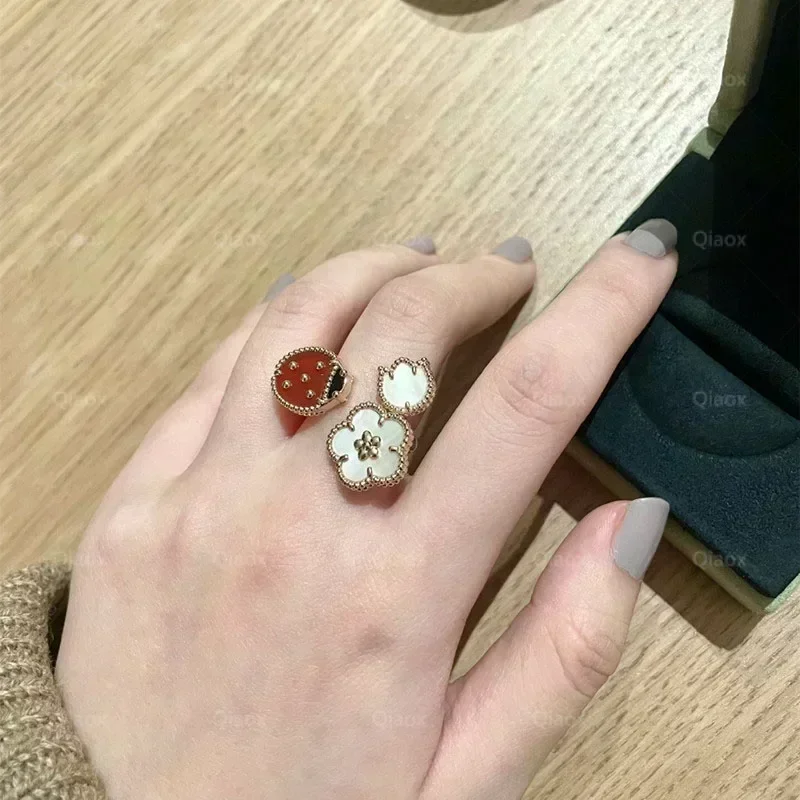 ES  2024 New Hot Fashion simple Rose Gold spring Ladybug ring Ladies lovely temperament luxury brand jewelry party gift view 3