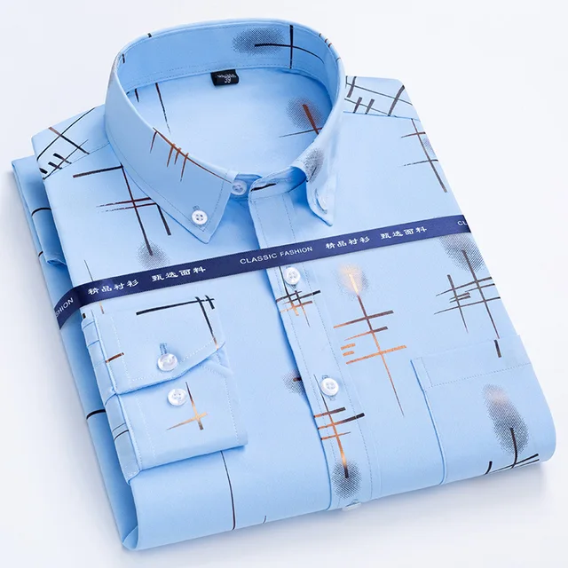 Społeczna nowa koszula męska Slim Fit na wiosnę i jesień, cienka, z długim rękawem, nieżelazna, modna, biznesowa, casualowa, pozłacana krata