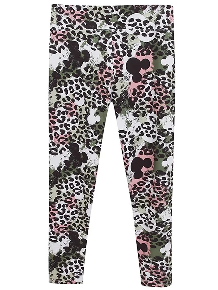 Disney Sexy Mickey Mouse Leopard Cartoon Print Long Pants Women Streetwear Jogging Fall Winter Running Fitness Trousers Femme