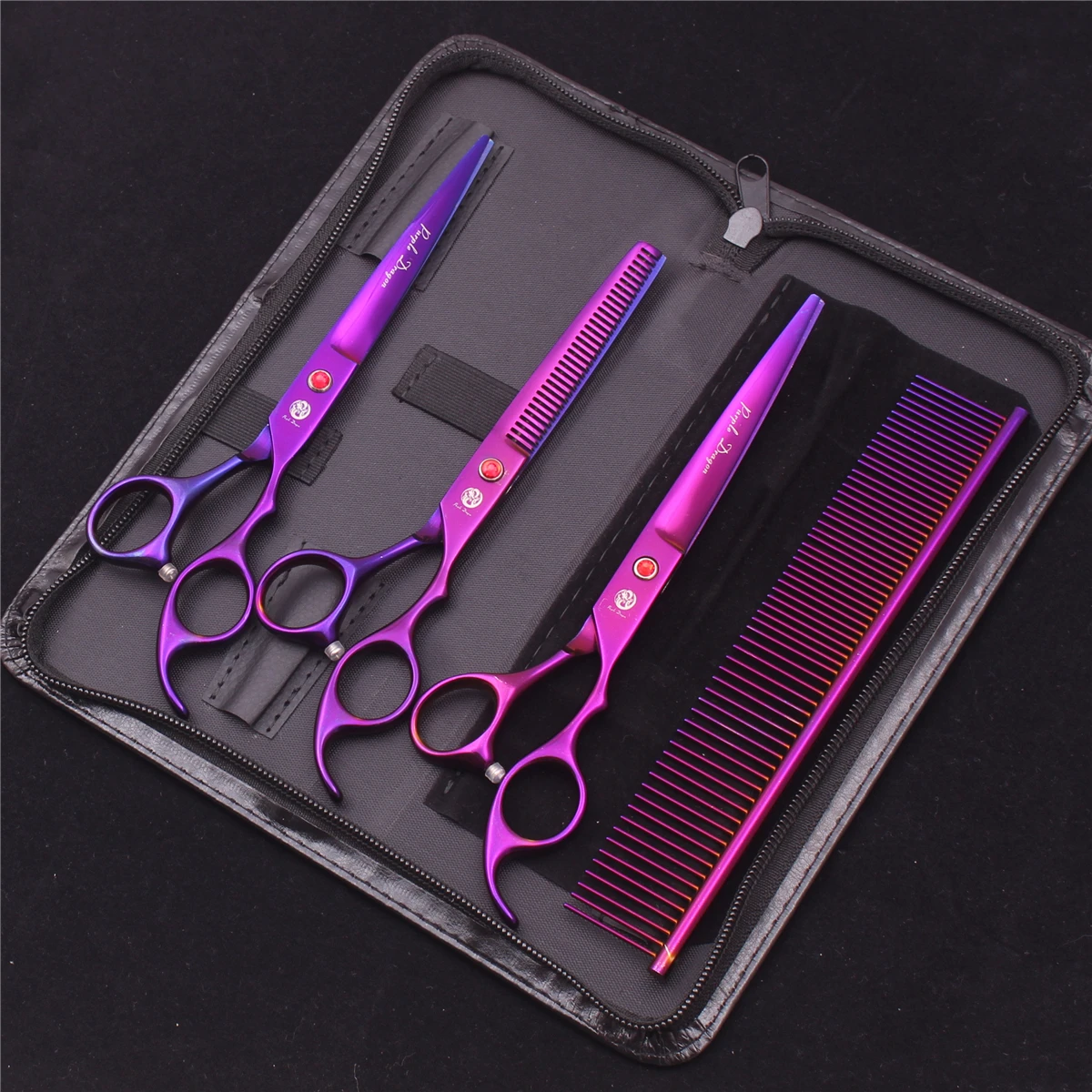 Purple Dragon Hundepflegeschere 6,5" 7" JP Edelstahl Gerade Schere Tierdünnheitsschere Gebogene Hundeschere Chunker Z3003 – Detail 15