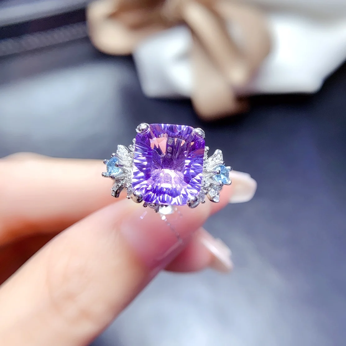 

Ladies Pure natural amethyst Topaz ring Sterling Silver 925 Ring Engagement gift with free shipping at Pearl Boutique