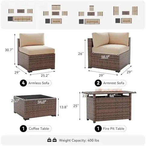 8-Piece Patio Furniture Set with 44