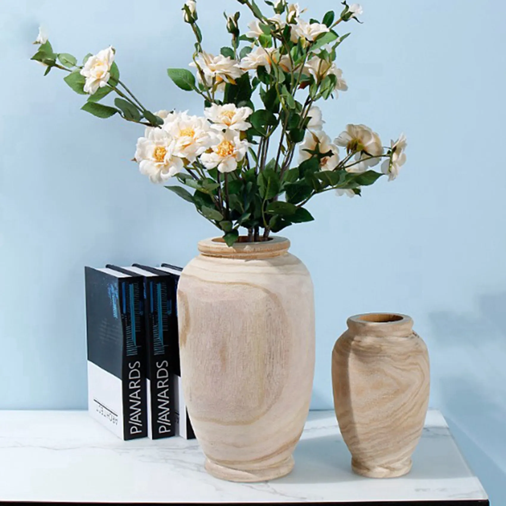 A02M-2X Wooden Vase Decoration Living Room Table Solid Wood Ware Flower Bottle Ornament Home Decoration