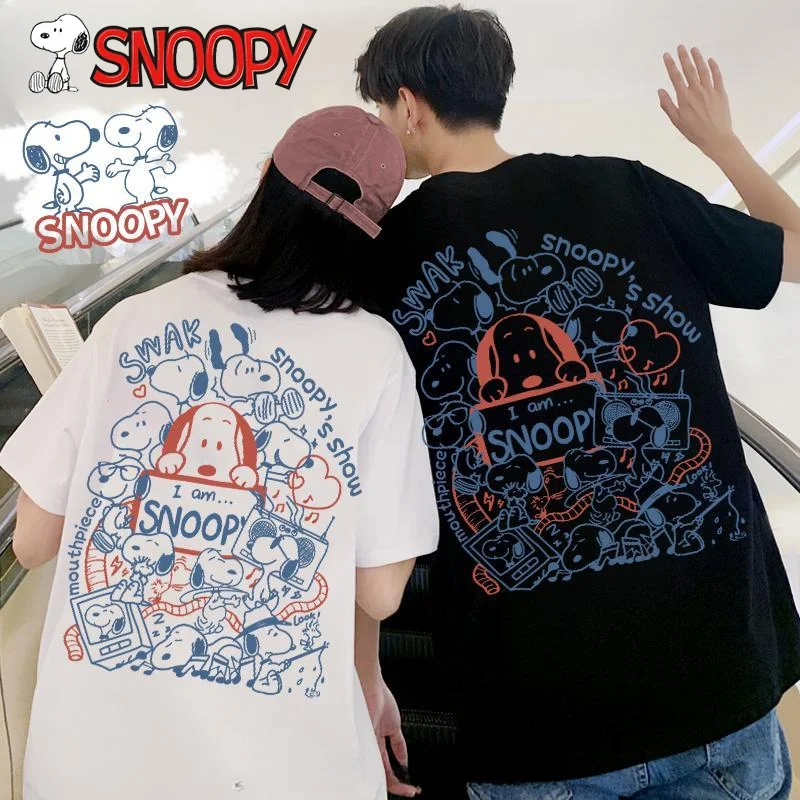 Snoopy Short Sleeve T-Shirts Cartoon Men Women's Cotton Kawaii Printed T-Shirt Y2K Summer Couple's Casual Loose Round Top Gifts