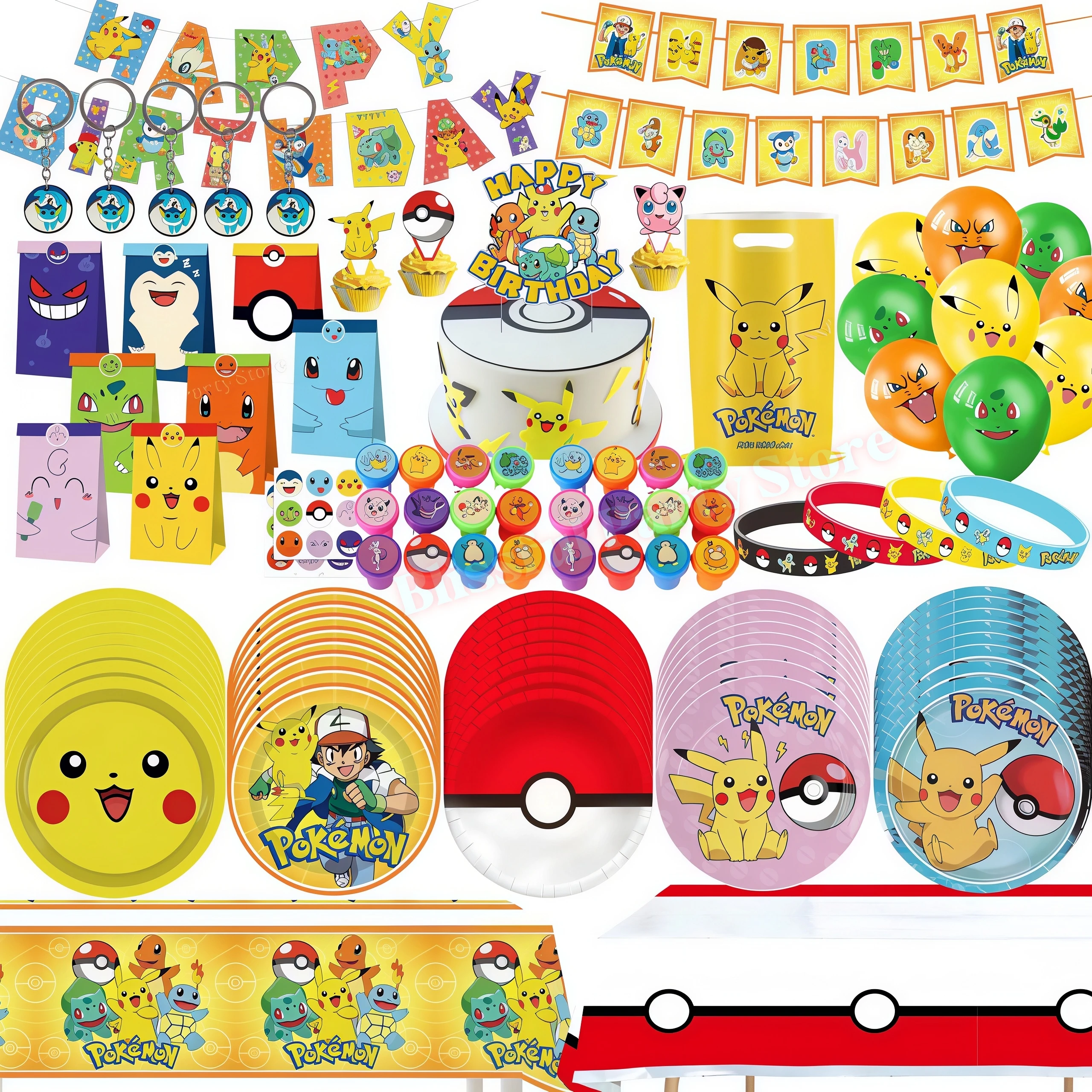 Décoration de fête d'anniversaire Pokémon, ballon Pikachu, kit de vaisselle, gobelet, assiette, sac cadeau, cadeau pour enfant, fournitures pour baby shower