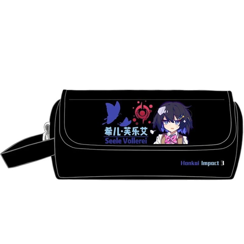 애니메이션 Honkai Impact 3 Rita Bronya Seele 발렌시아 등 심플 20x10x6.5cm 블랙 플립 캔버스 보관 문구 펜 가방 선물