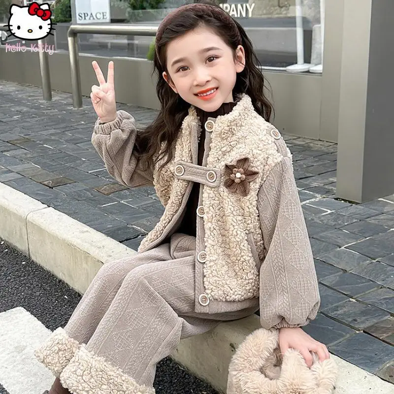 

Cartoon Girls Thickened Flower Suit Kawaii New Anime Autumn and Winter Children's Warm Jacket Pants Fashionable Two Piece Tops
