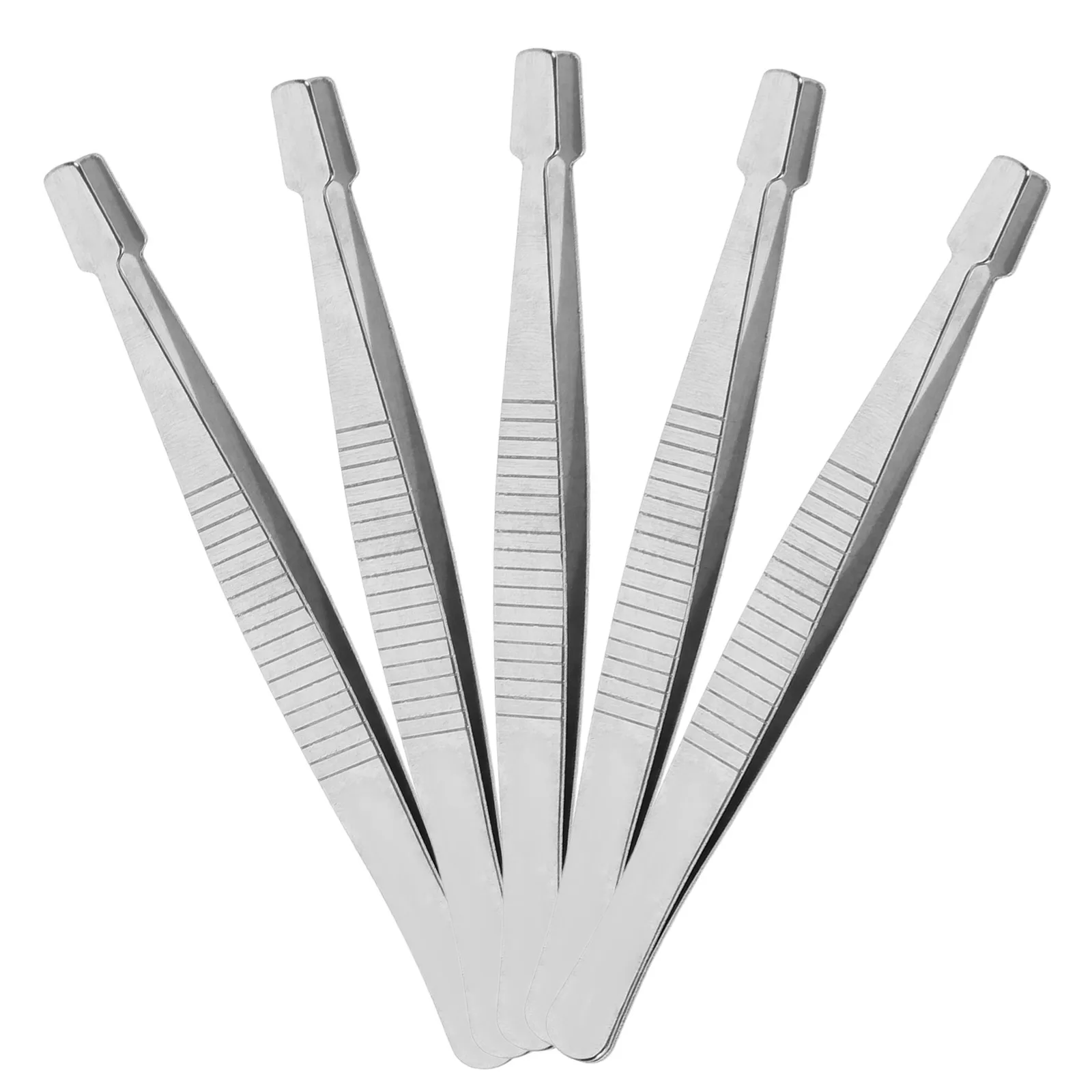 

5 Pcs Wide Mouth Tweezers Silver Stainless Steel Craft Sticker Stamp Eyelash Applicator False Lash Jewelry Tool Hand Tools Long