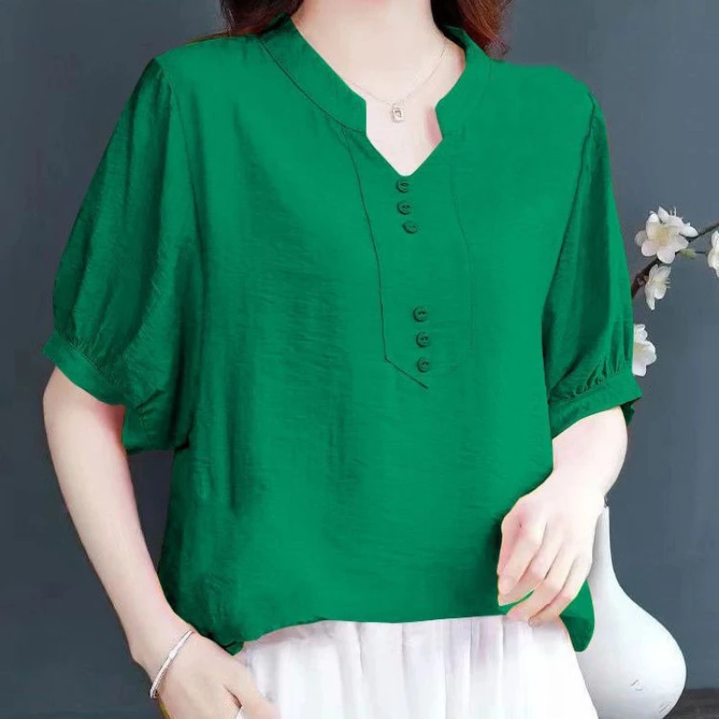 

Summer New Solid Simplicity Vintage Blouse Short Sleeve Loose All-match Street Casual Shirt Tops Harajuku Fashion Women Clothing