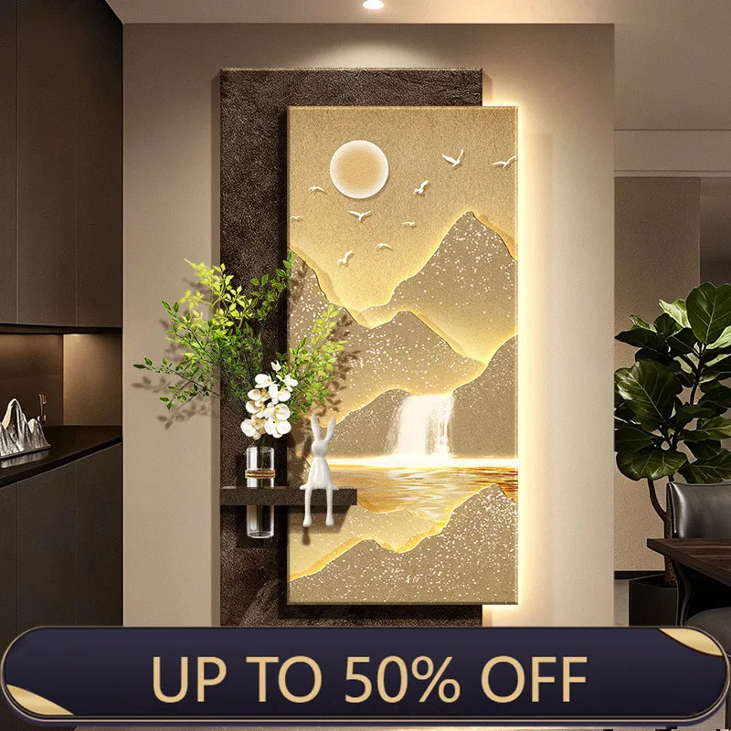Modern Living Room Led Entrance Luxury Mural Light Sandstone Decorative Painting Hydroponic Green Plants Home Appliance Lustre