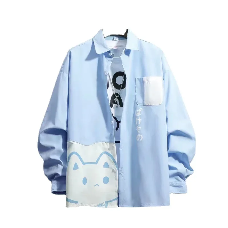 قميص كاجوال بأكمام طويلة فضفاض مناسب للرجال والنساء للخريف نمط جديد طازج عصري مطبوع عليه رسوم كرتونية متعدد الاستخدامات للأزواج #5